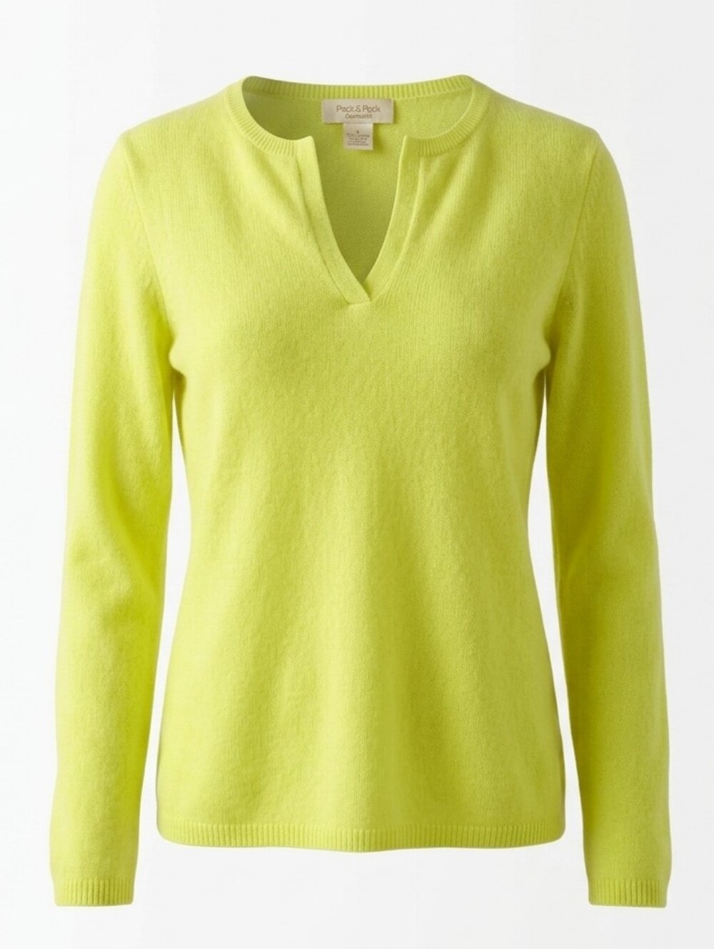 Peck & Peck 2 Ply Cashmere Sweater Womens Small Lime Green  Split V Neck